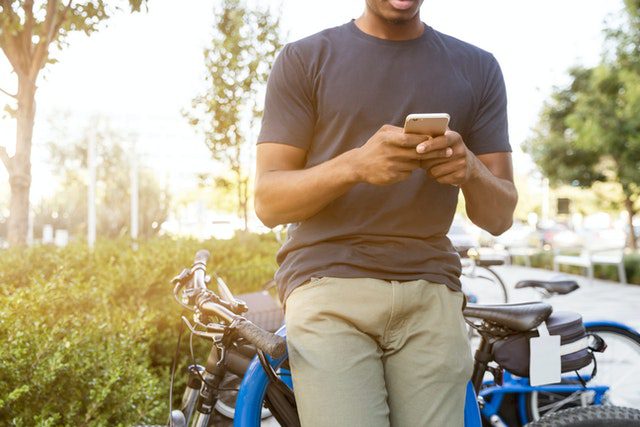 A man using a smartphone.