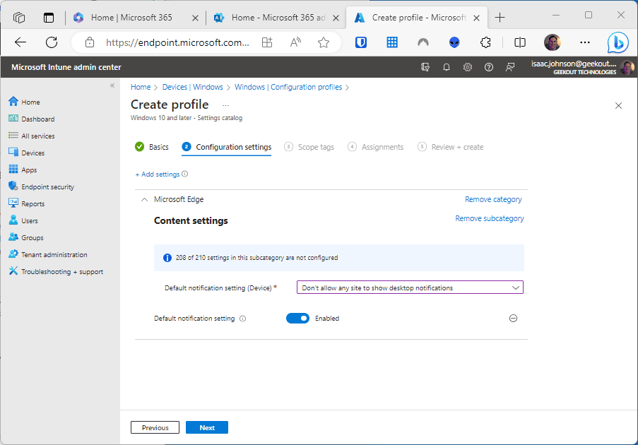 Disable Edge site notifications in Intune/MEM